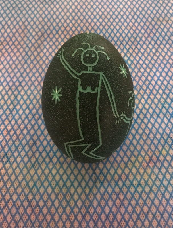 EMU EGG CARVED, WOMAN & CHILD DANCING UNDER STARS